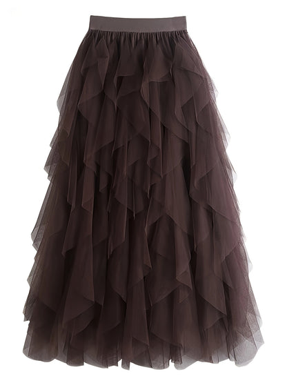 Damen Eleganter Maxirock mit Stufen und Volants für festliche Anlässe