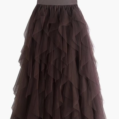 Damen Eleganter Maxirock mit Stufen und Volants für festliche Anlässe