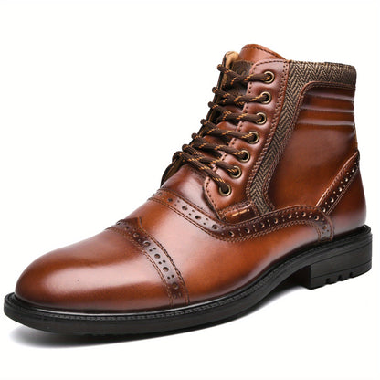 Herren Stiefeletten zum Schnüren, Braun, mit Brogue-Details und Reißverschluss