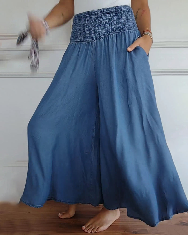 Damen Weite-Hose mit hohem Bund – Lässige elegante Freizeithose, bequemer Alltagsstil