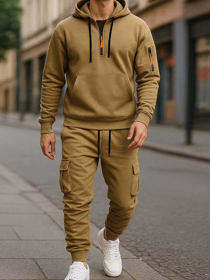 Herren Jogginganzug mit Hoodie & Cargo-Hose - Freizeitanzug mit Reißverschluss