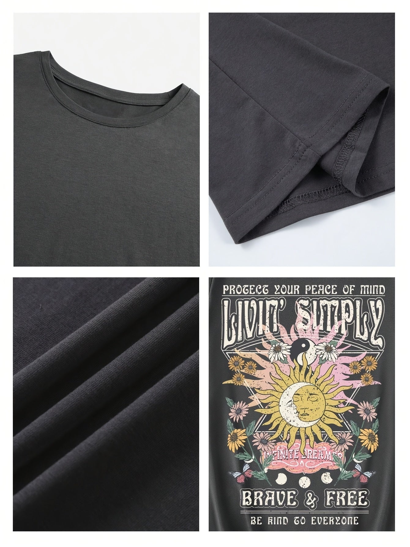 Damen T-Shirt im Boho-Stil mit Sonnendruck und inspirierendem Spruch – Freizeit & Yoga
