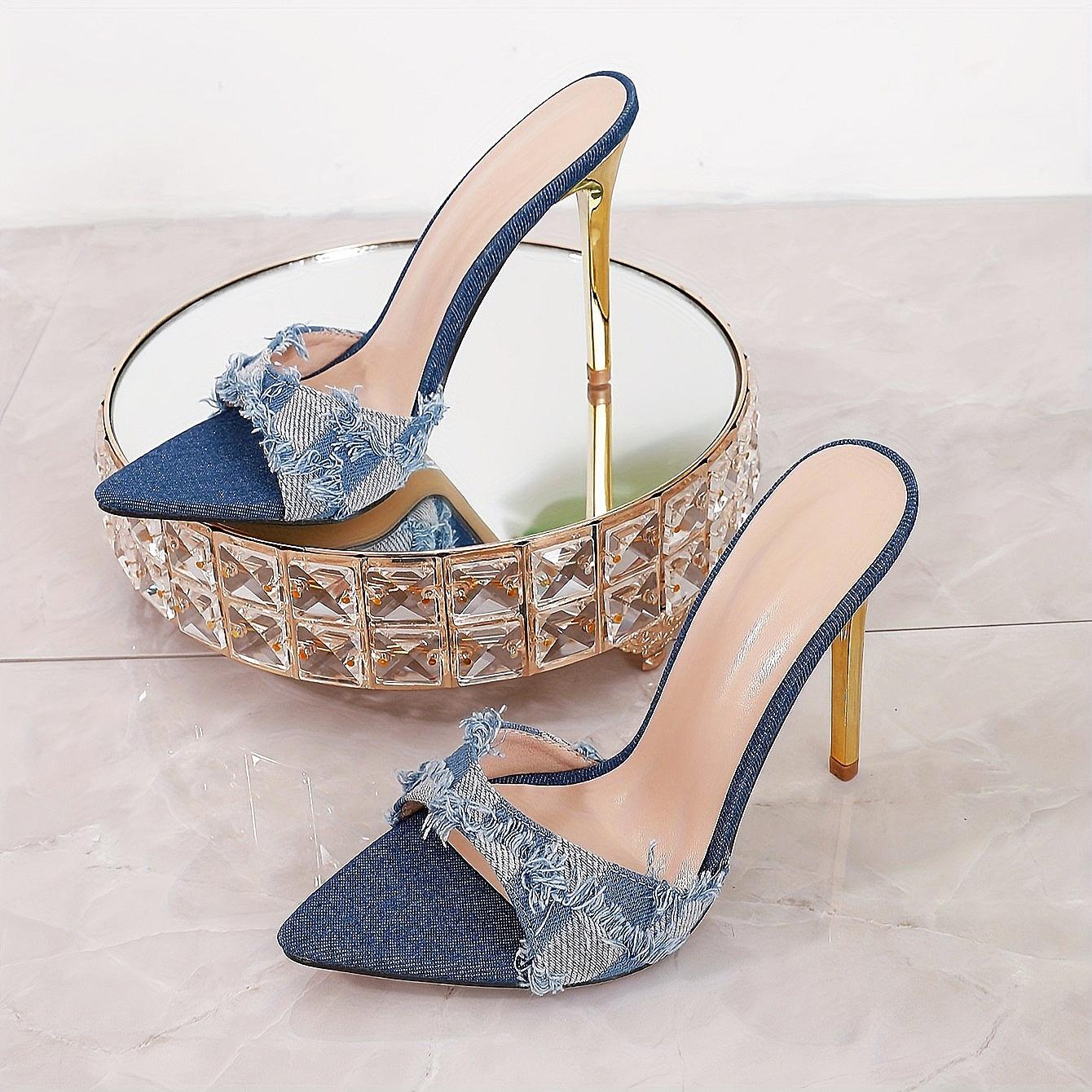 Damen Stiletto-Mules mit modischem Fransen-Design und spitzem Zehenbereich – Elegante High Heels für trendige Outfits