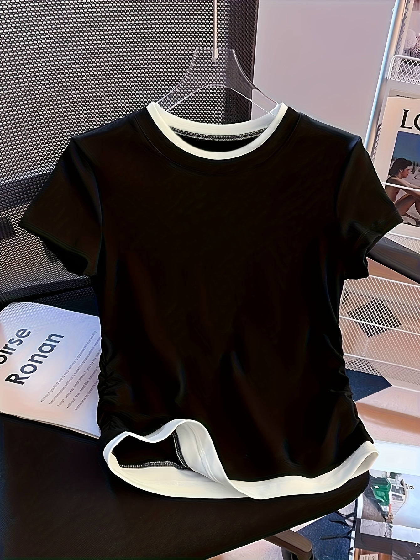 Damen Modernes Kurzarm-Shirt mit Layering-Effekt und Rundhalsausschnitt – Casual Streetstyle