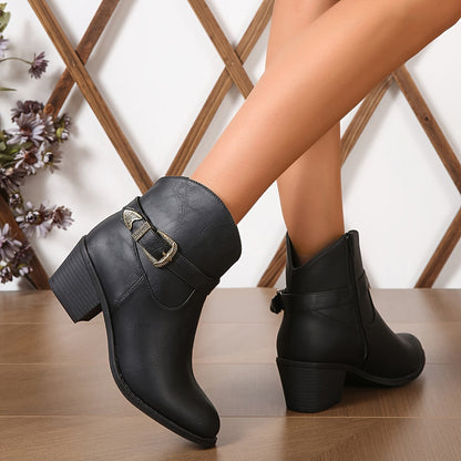 Damen Stiefelette mit Schnalle & Blockabsatz, Braun