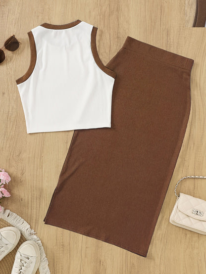 Damen Elegantes 2-teiliges Set – Ärmelloses Top und Rock, Perfekt für Alltag und Büro