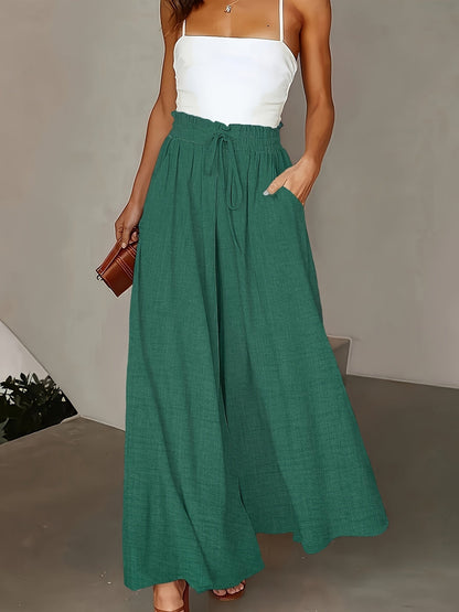 Damen Elegante Weite High-Waist Palazzo Hose mit Kordelzug und Taschen – Perfekt für Freizeit und Büro
