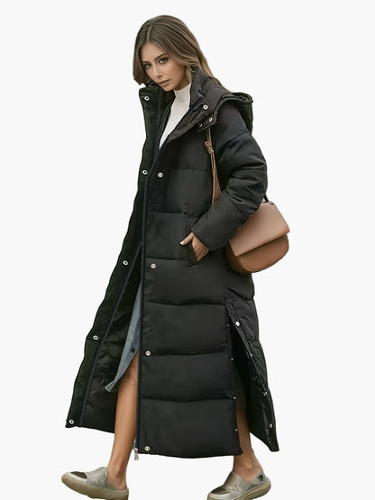 Damen Steppmantel Winter Elegant Lang mit Kapuze – Perfekt für kalte Tage