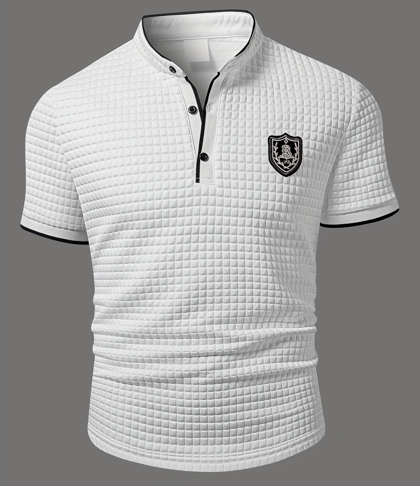 Herren Stepp-Henley Poloshirt mit Wappen-Emblem – Modernes Casual Shirt für Alltag und Freizeit