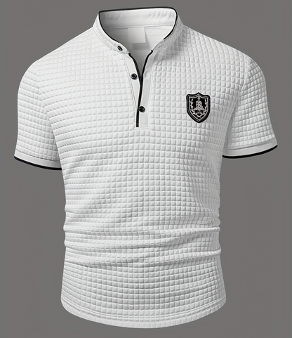 Herren Stepp-Henley Poloshirt mit Wappen-Emblem – Modernes Casual Shirt für Alltag und Freizeit