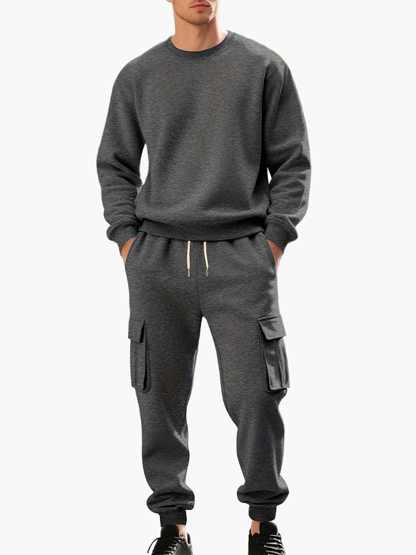 Herren Sweatshirt und Cargo Jogger Set – Bequemes Freizeit-Outfit mit Taschen, Perfekt für Sport und Alltag
