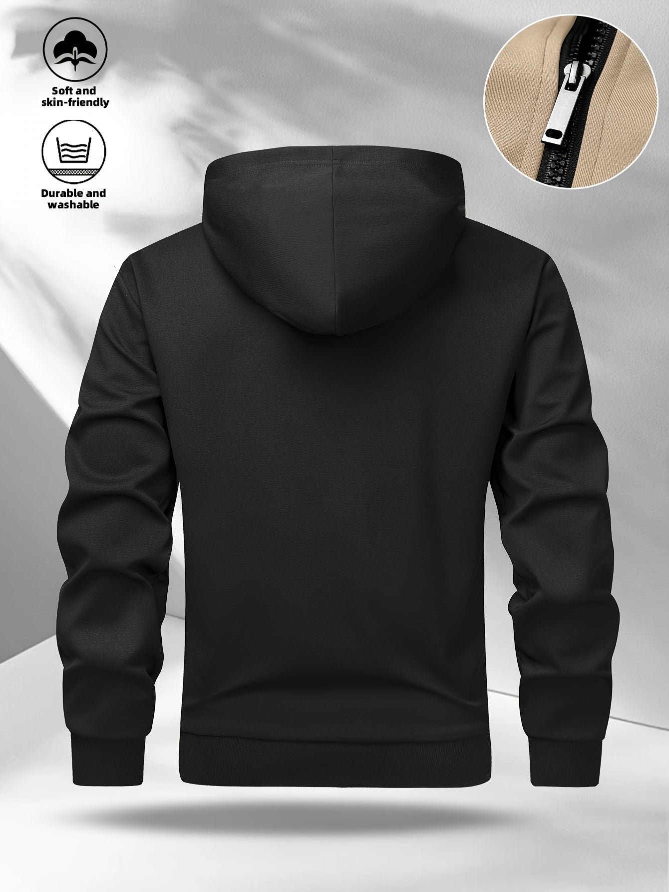 Herren Kapuzenjacke mit Reißverschluss, Farbblock-Design, Taschen, Weiches Material