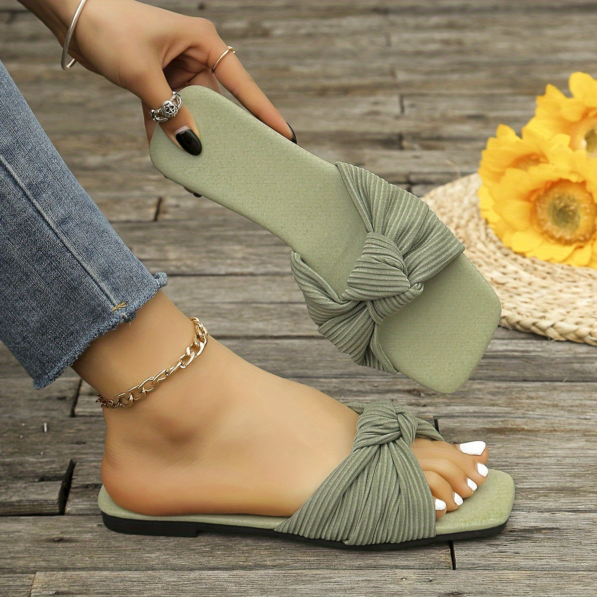 Damen Slip-On Sandalen mit Knoten-Detail – Modische Sommerschuhe für Alltag und Freizeit
