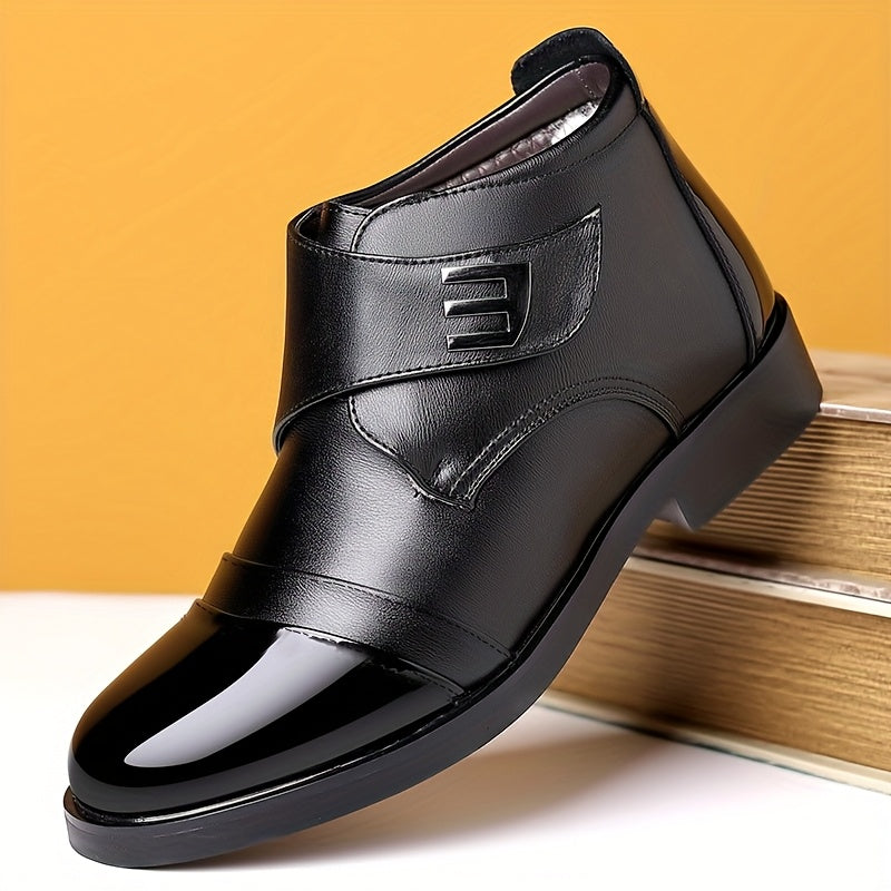 Herren Stiefelette Schwarz mit Glattleder-Effekt und Klettverschluss