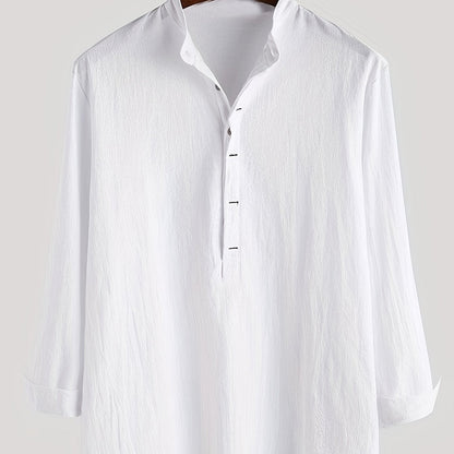 Herren Henley Langarmshirt mit Stehkragen und Knopfleiste – Modernes Freizeitoberteil für Alltag und Urlaub