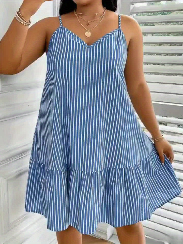 Damen Sommerkleid mit Streifen und V-Ausschnitt – Lässiger Freizeit-Look