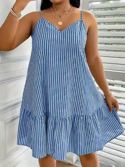 Damen Sommerkleid mit Streifen und V-Ausschnitt – Lässiger Freizeit-Look