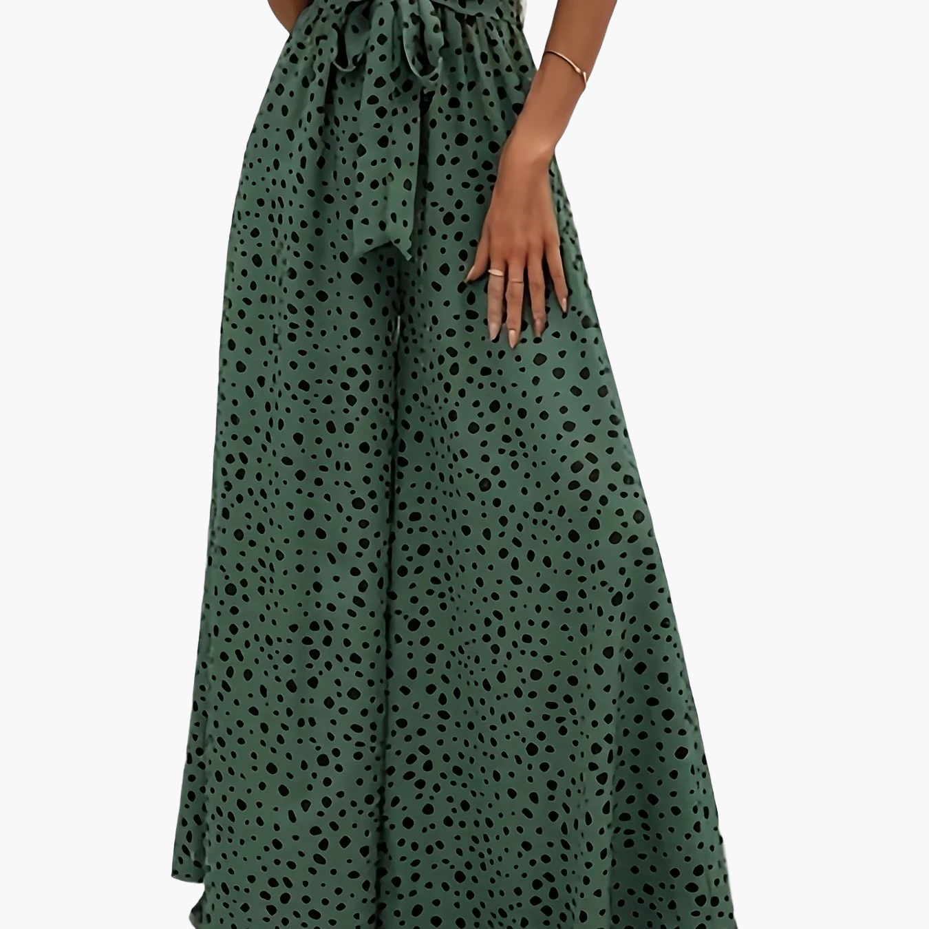 Damen Elegante Weitbeinige Palazzo-Hose mit Gürtel und Punktemuster – Perfekt für Freizeit und Sommer