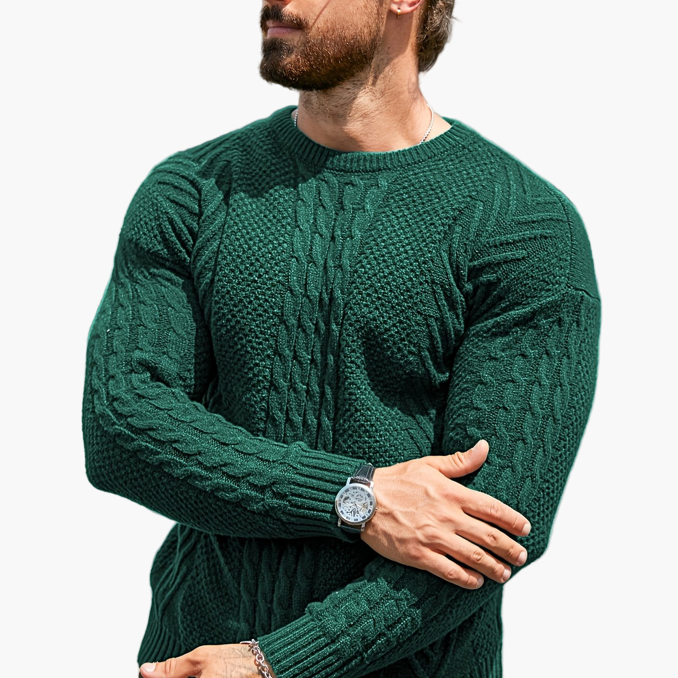 Herren Strickpullover mit Zopfmuster – Modischer Freizeitpulli für Herbst & Winter