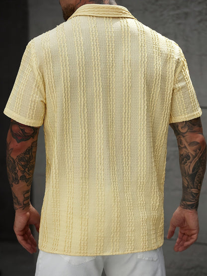 Herren Kurzarm Freizeithemd mit Knopfleiste und Retro-Streifen – Perfekt für Sommer & Freizeit