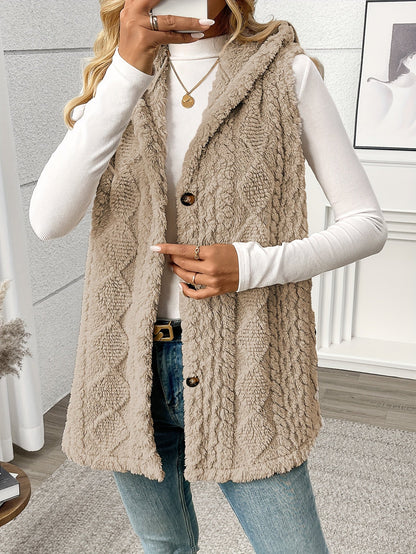 Damen Strickweste mit Kapuze und Knöpfen – Eleganter Lagenlook für Alltag und Freizeit