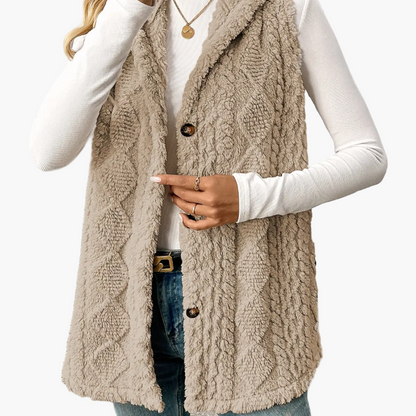 Damen Strickweste mit Kapuze und Knöpfen – Eleganter Lagenlook für Alltag und Freizeit