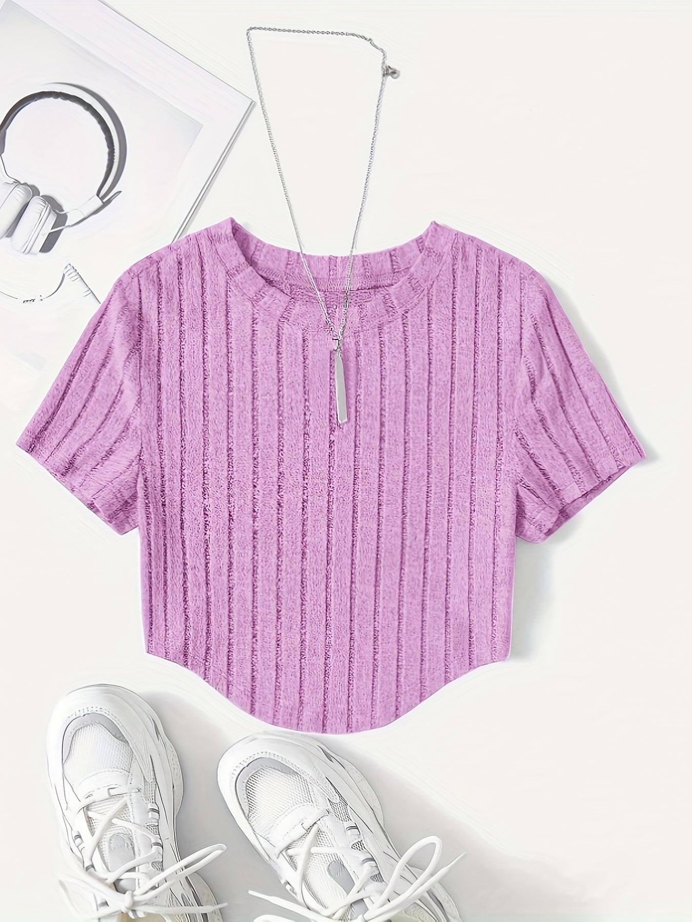 Damen Kurzarm-Ripptop im Casual-Look – Perfekt für Freizeit und Alltag