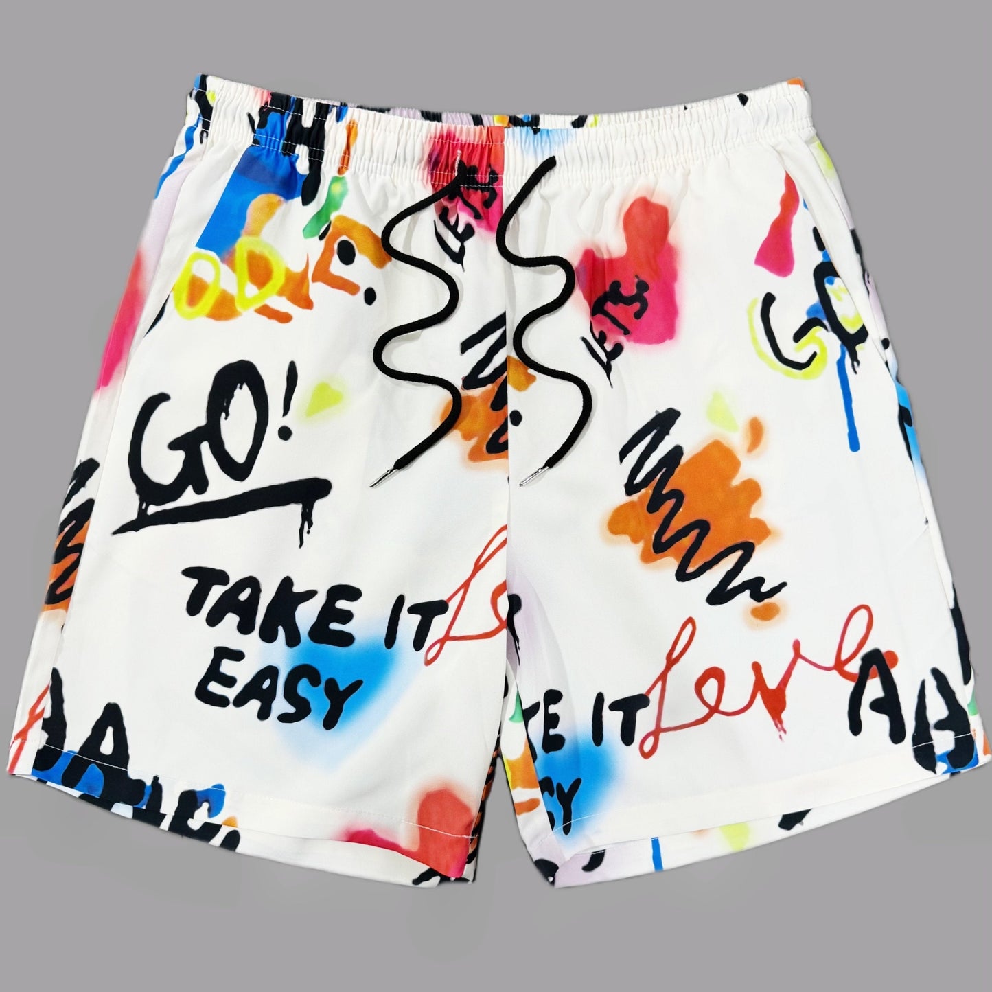 Herren Streetwear Shorts mit Graffiti-Print und Motivations-Sprüchen – Lässige Freizeithose für Alltag und Strand