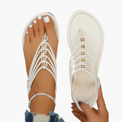 Damen Sandalen Flat Zehentrenner mit Schmuckperlen – Elegante Sommerschuhe für Urlaub & Alltag