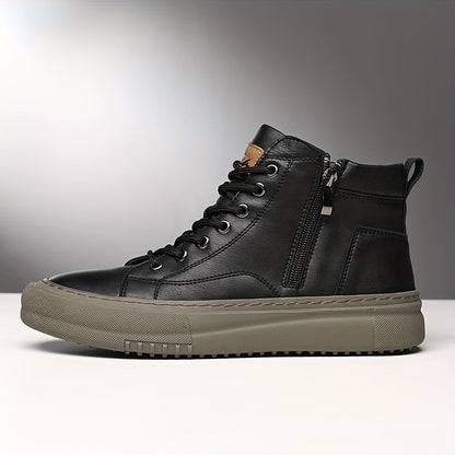 Herren High-Top Sneaker mit Schnürung und Reißverschluss – Schwarz