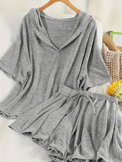 Damen Freizeit Zweiteiler Set mit Kapuzenpullover und Shorts – Loungewear für Frühling und Sommer