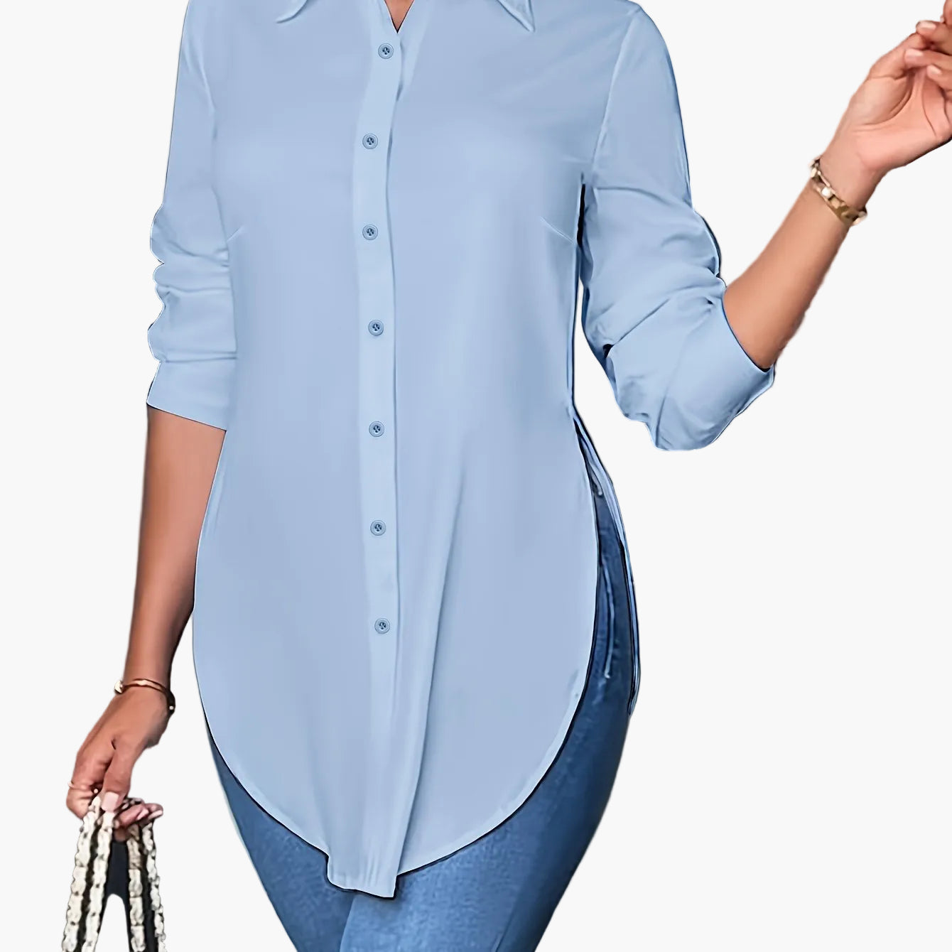Damen Langarm Bluse Elegant Business Freizeit Hemd Blusenshirt