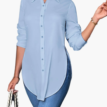 Damen Langarm Bluse Elegant Business Freizeit Hemd Blusenshirt
