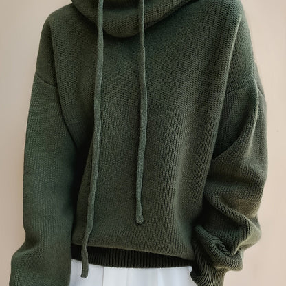 Damen Strick Hoodie Pullover Oversize mit Kapuze und Kordelzug