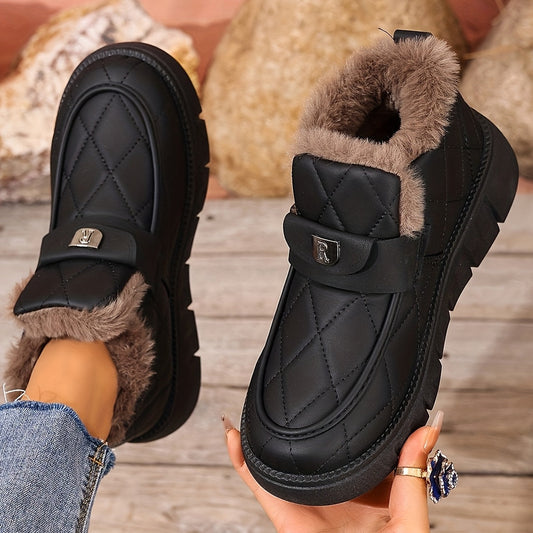 Damen Winterstiefeletten Schwarz Gesteppt mit Plüschfutter