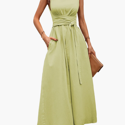 Damen Jumpsuit Elegant Ärmellos mit Bindegürtel für Sommer und Freizeit