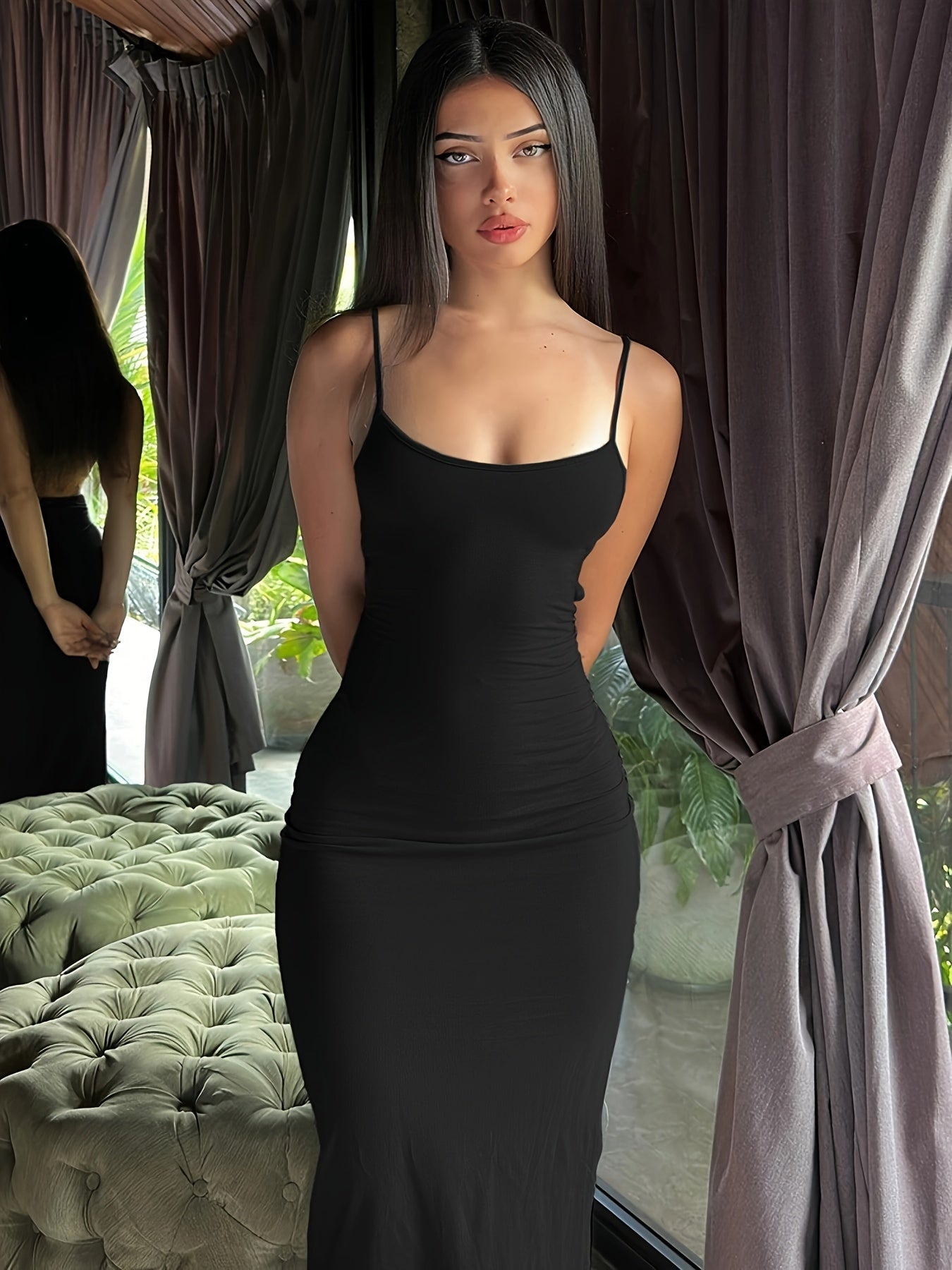 Damen Bodycon Maxikleid mit schmalen Trägern – Eleganter, figurbetonter Stil für Abend & Event