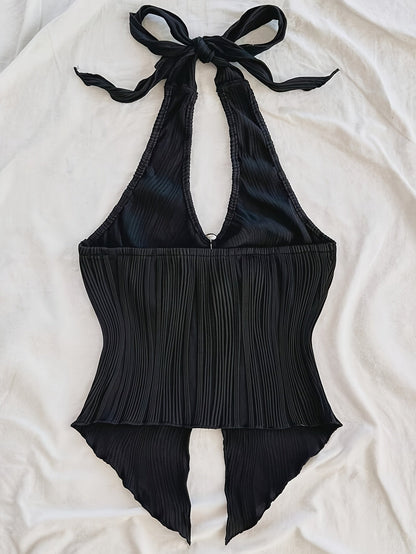 Damen Halterneck Party Top mit Raffungen und extravagantem Schnitt
