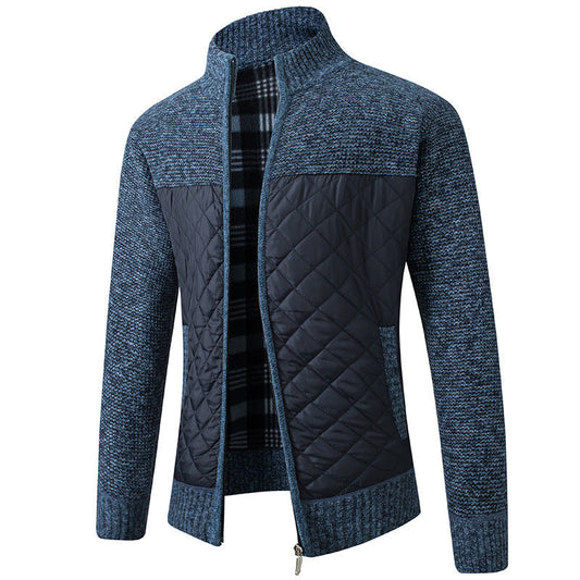 Herren Strickjacke Reißverschluss Stehkragen mit Steppdetails
