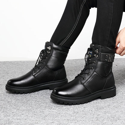 Herren Stiefeletten Schnürstiefel mit Profilsohle – Winterstiefel Schwarz / Braun