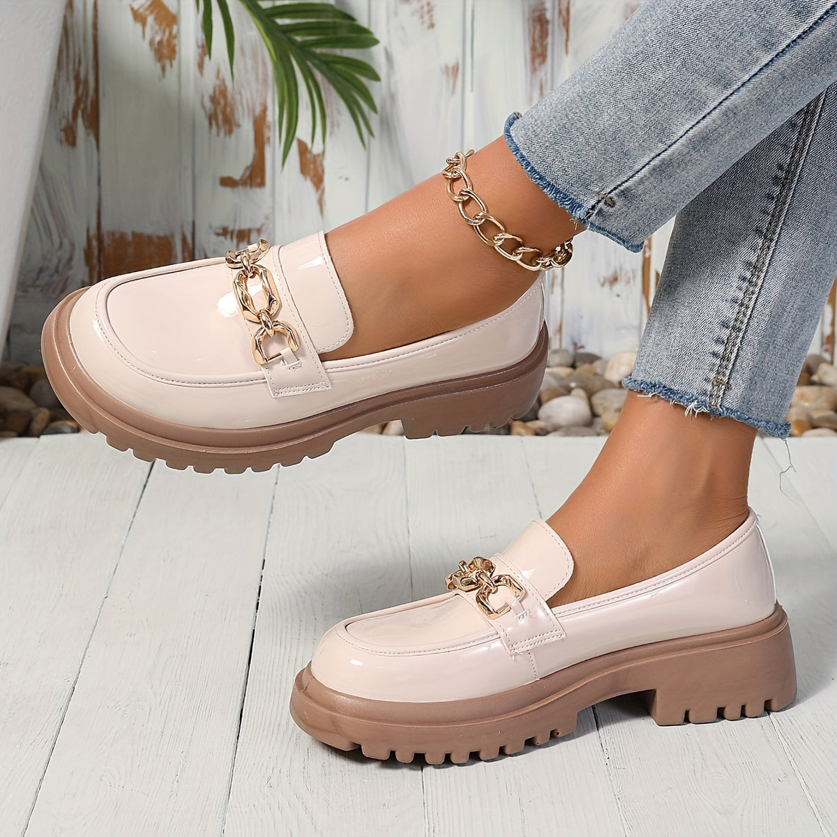 Damen Loafer mit Kettendetail – Elegante Slip-On Halbschuhe für Alltag und Büro