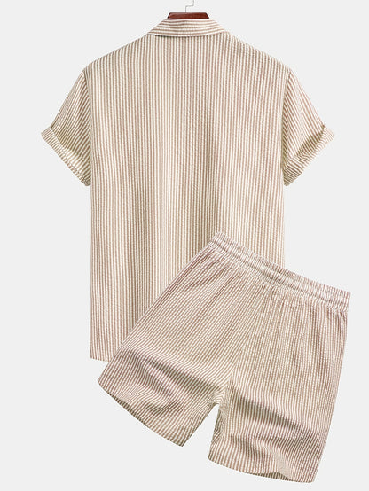 Herren Set Kurzarmhemd und Shorts mit Streifen – Stilvolles Freizeit-Outfit für Strand und Sommer