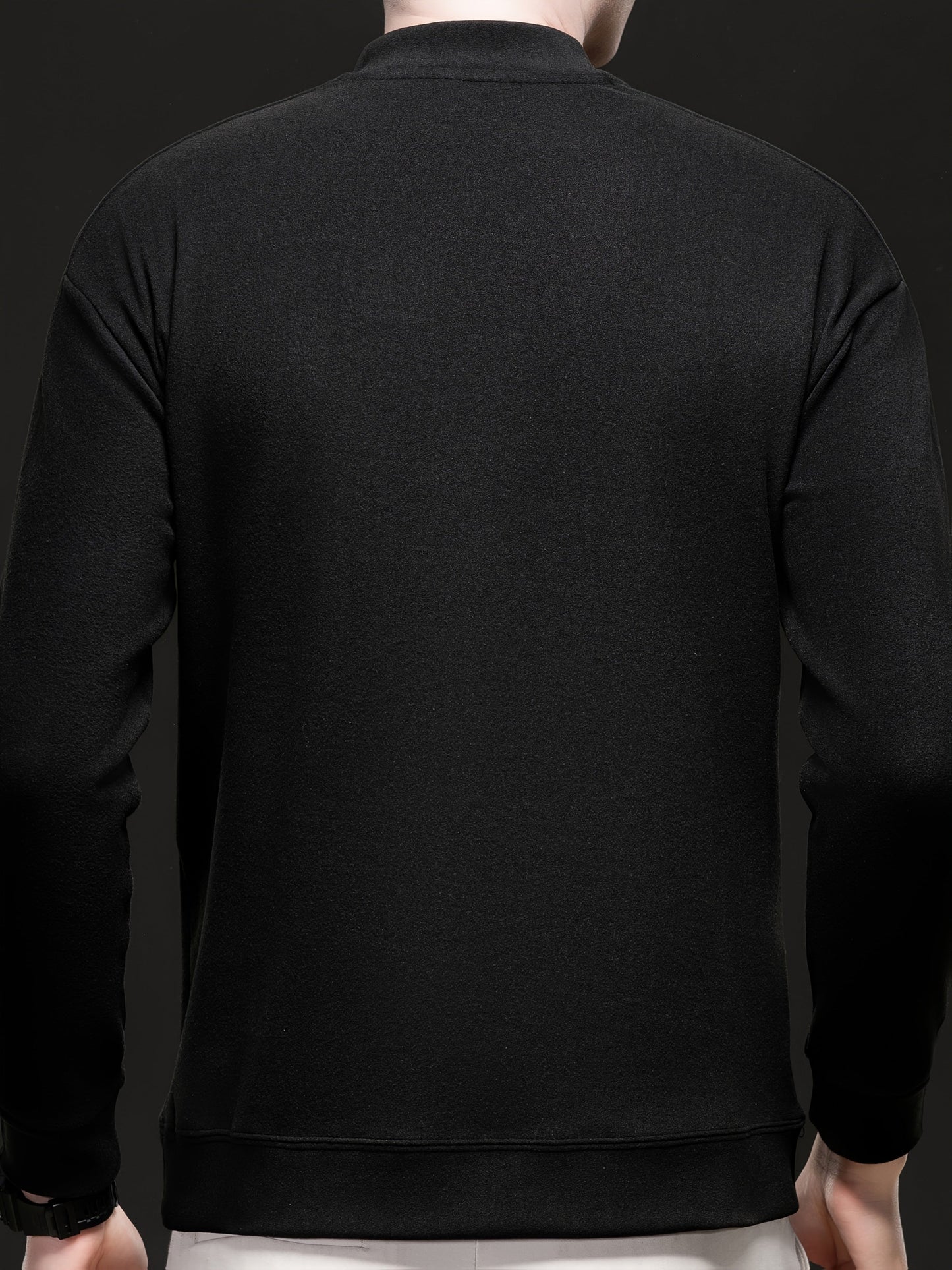 Herren Halb-Reißverschluss Sweatshirt Stehkragen Langarm Weiß