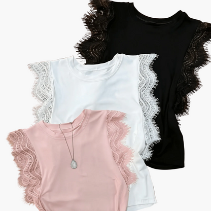 Damen Spitzentop mit Ärmeldetail – Elegantes ärmelloses Shirt für Alltag & besondere Anlässe