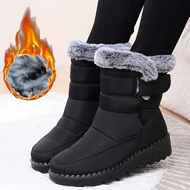 Damen Winterstiefel warm gefüttert mit Kunstfell und Klettverschluss