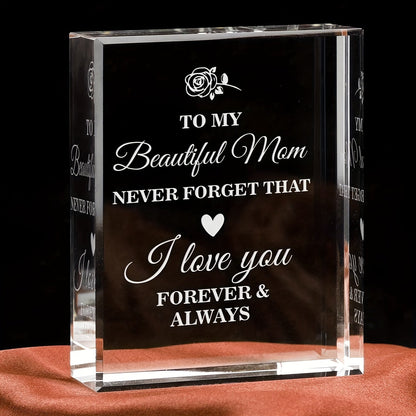 Muttertag Kristall Dekoration – Elegantes Acrylglas Geschenk für Frauen mit Gravur 'Für meine schöne Mama, ich liebe dich für immer' – Stilvolles Andenken für Zuhause