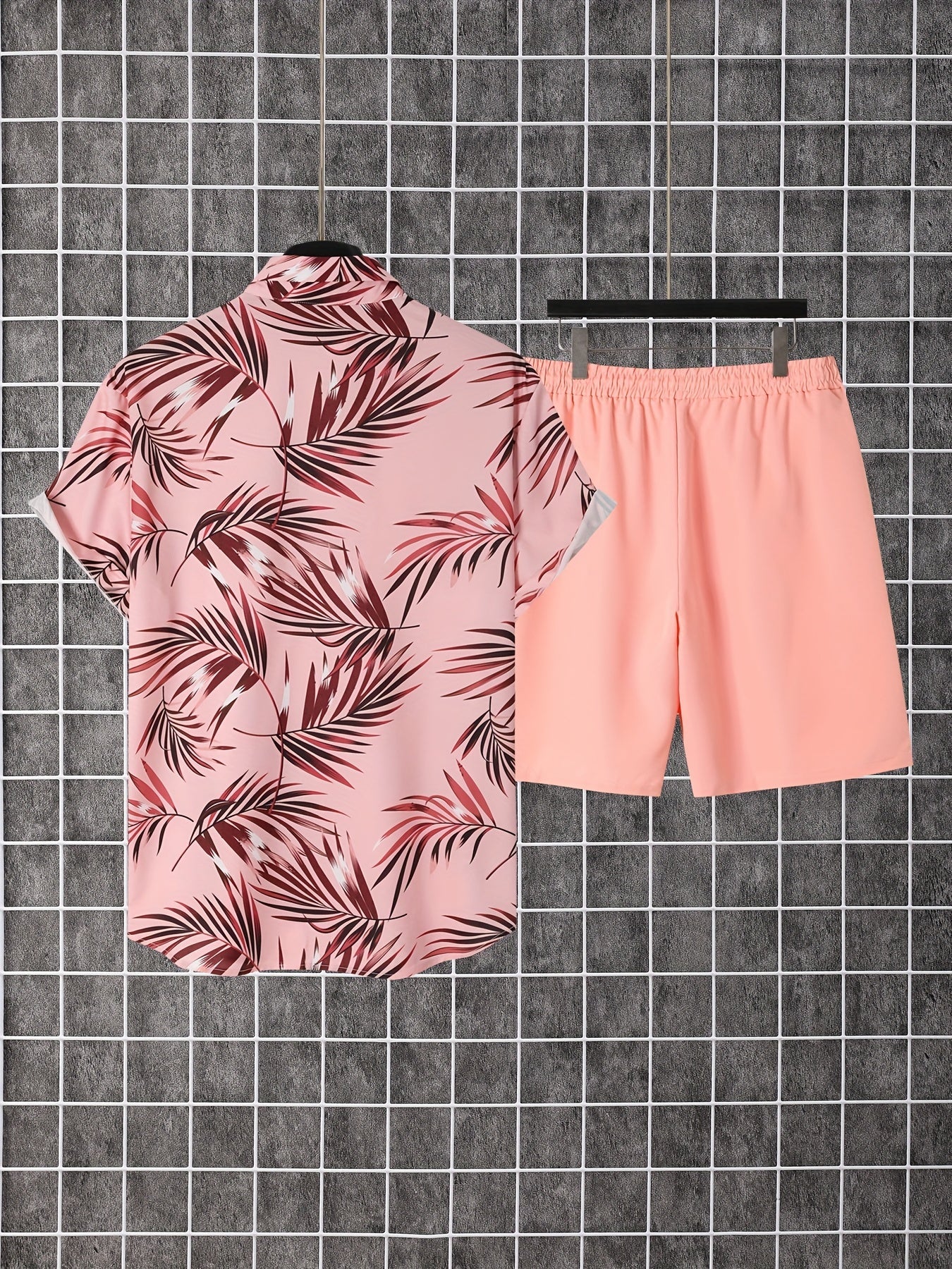 Herren Sommer Freizeit Set – Kurzarm Hemd mit Palmenmuster und Shorts – Perfekt für Urlaub & Strand