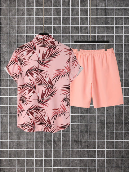 Herren Sommer Freizeit Set – Kurzarm Hemd mit Palmenmuster und Shorts – Perfekt für Urlaub & Strand
