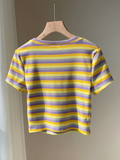 Damen Kurzarm Streifen T-Shirt – Retro Style für Alltag & Freizeit
