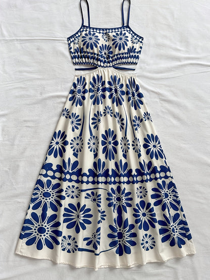 Damen Maxikleid mit Blumenmuster und Cut-Out-Detail – Eleganter Sommerstil